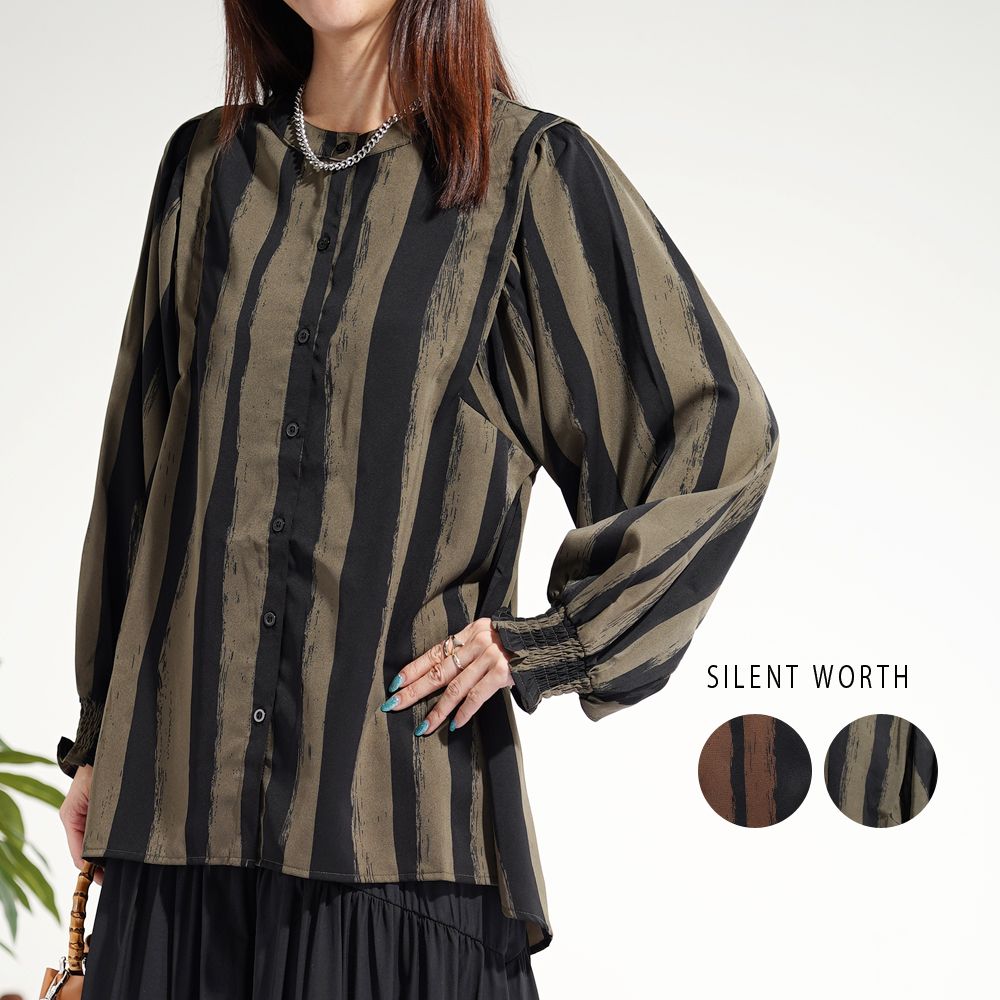 【C-3474】ボリュームスリーブ前開きブラウス