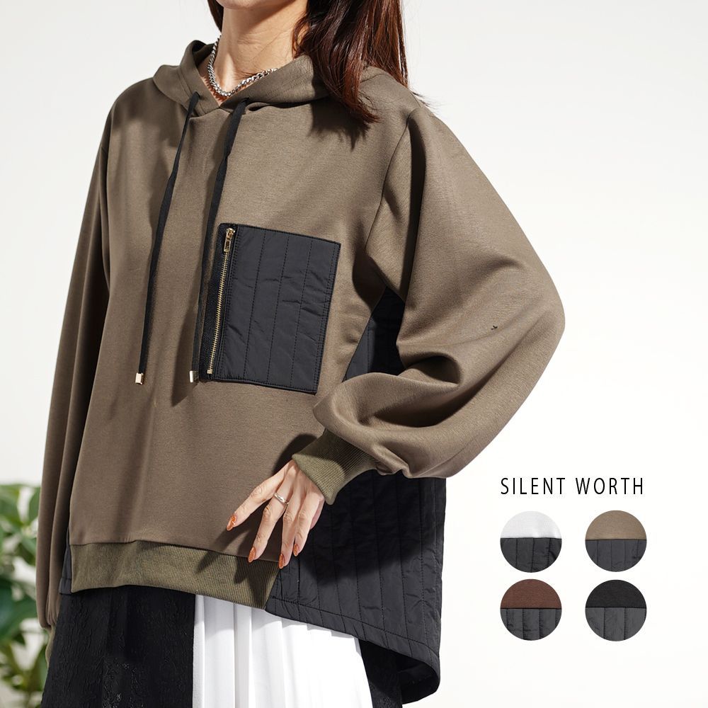 【C-3482】キルティング切替パーカー