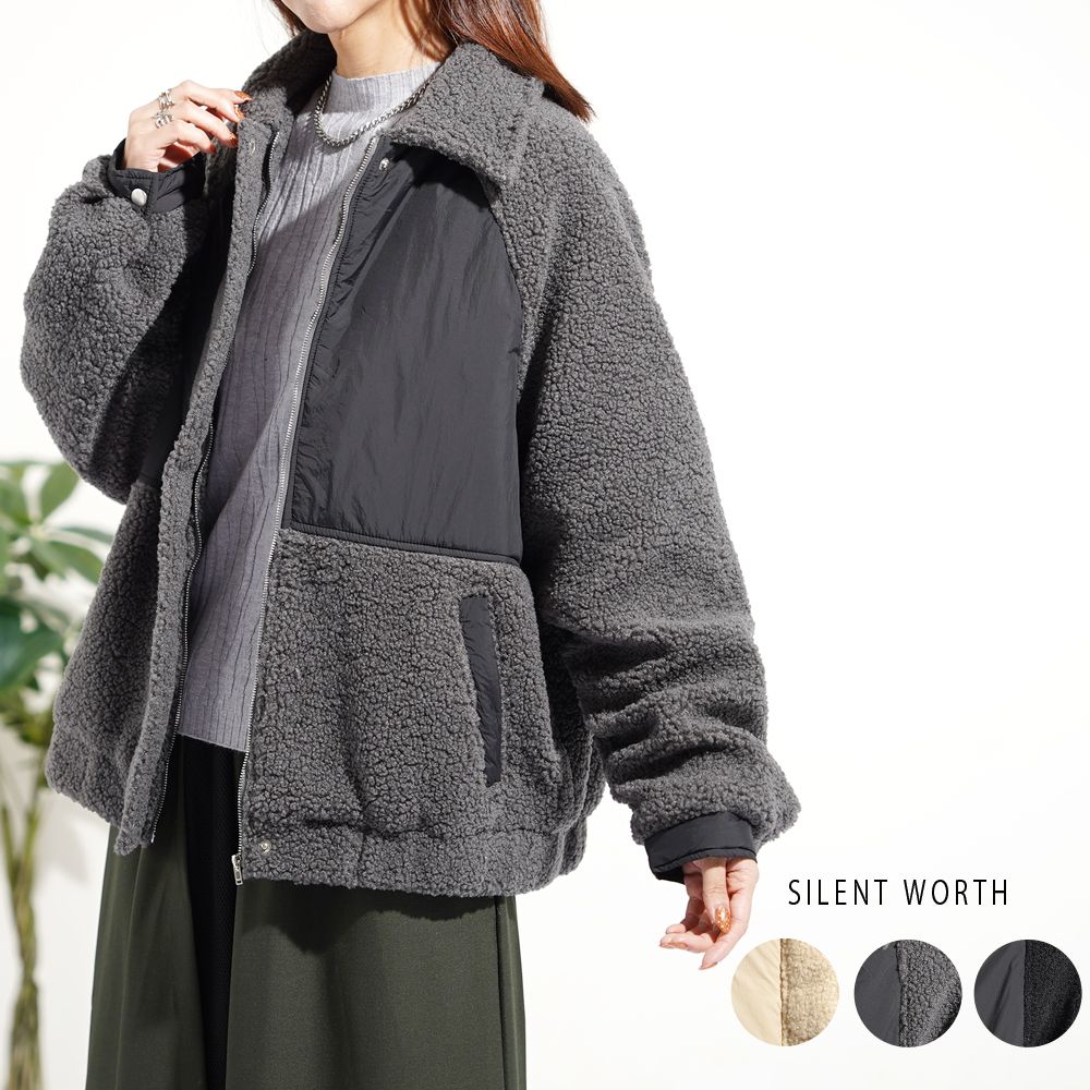 【C-3495】ジップアップボア切替ブルゾン